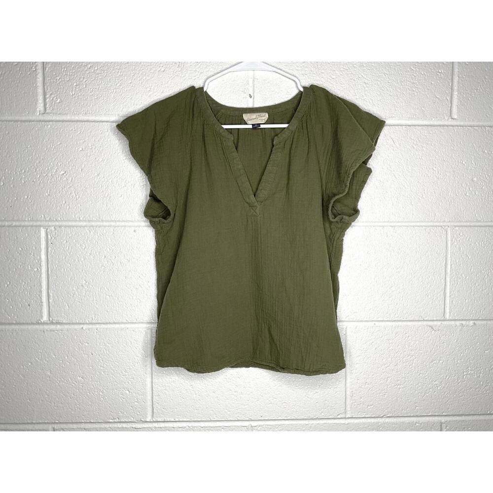 < Army Green Flutter Sleeve Blouse Size Medium > - Picture 2 of 5